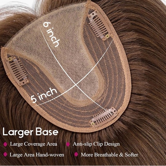 Emmor Human Hair Toppers Hairpiece Wiglet Women 12 Inch NO BANGS Brown NEW - Picture 2 of 8